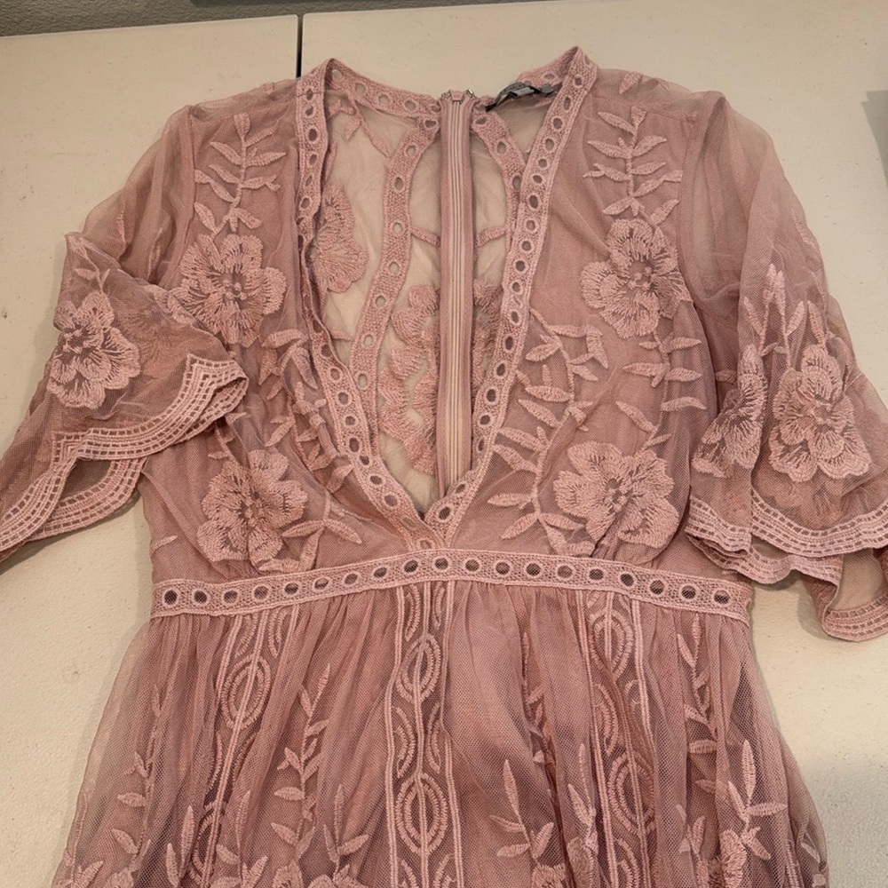 Wishlist Apparel maxi dress size L. Dusty pink  Lacey with mini “slip”